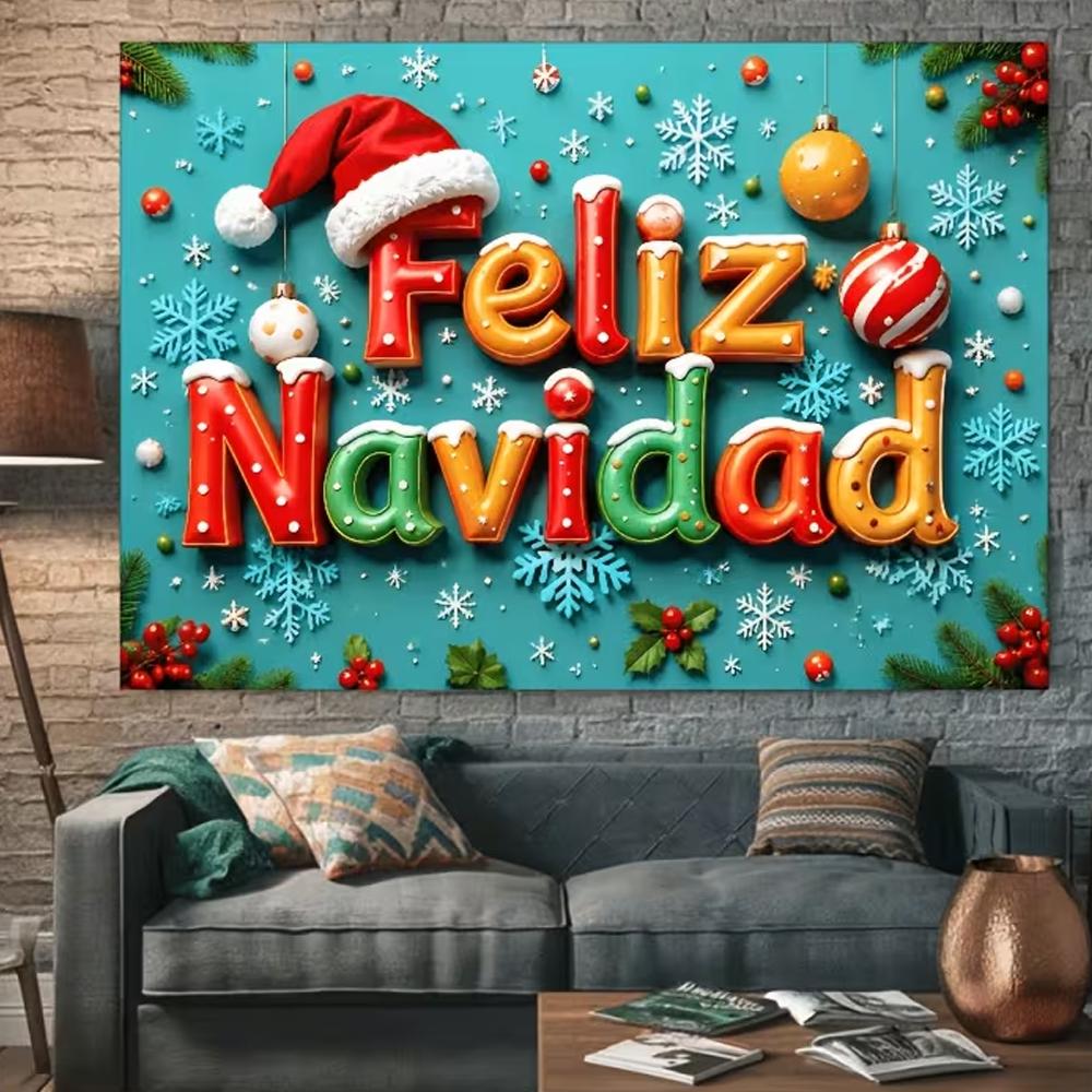 Latin Spanish Christmas party decor, "Feliz Navidad" photo backdrop, winter family banner supplies and more48