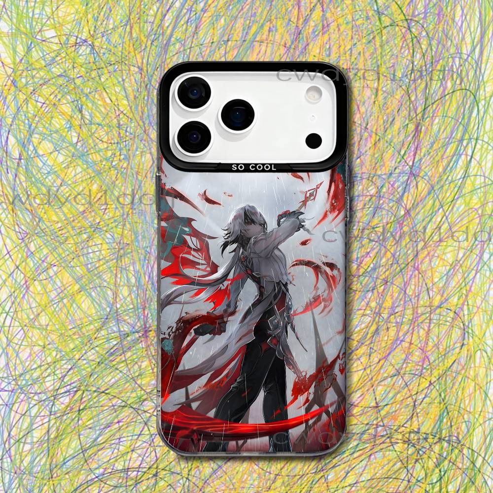 Arlecchino G-Genshin Impact Phone Case For iPhone 17,16,15,14,13,12,X,8,Pro,Max,Plus,SE4,Air,Mini HD Black IMD Matte