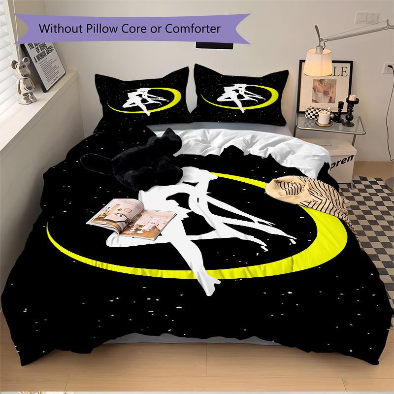 Moon Princess Silhouette Bedding Set  Comforter Cover Gift for Bedroom,Includes 1 Cover and 2 Pillowcases, No InsertB300