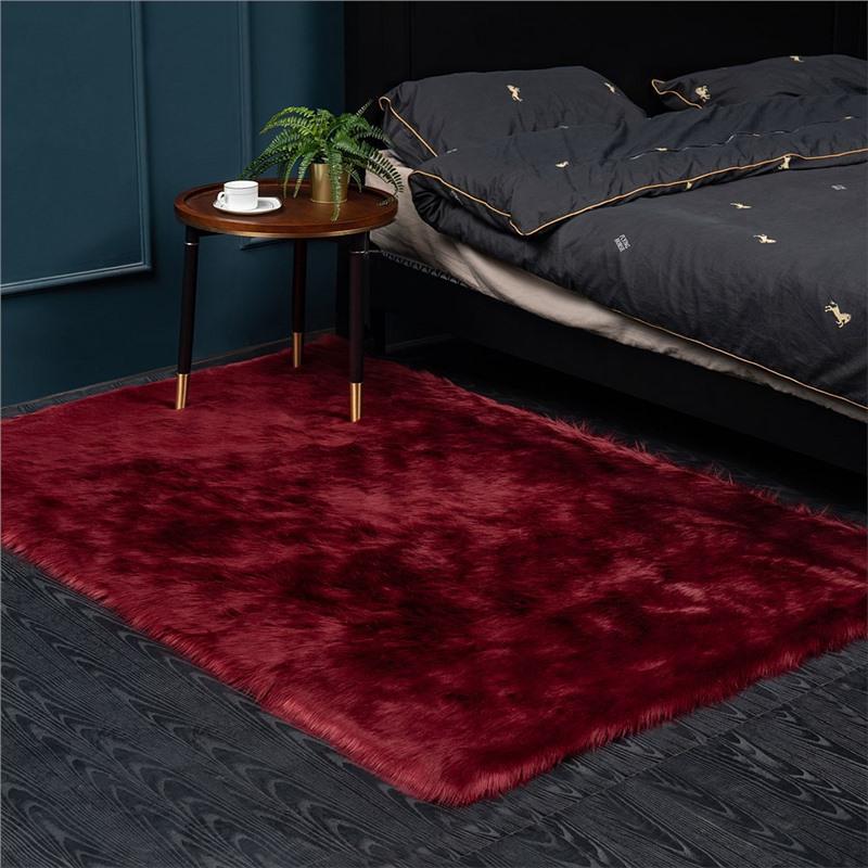 Nordic Style Plush Living Room Carpet - Cute Full Coverage Imitation Wool Rug for Bedroom & Sofa Area.