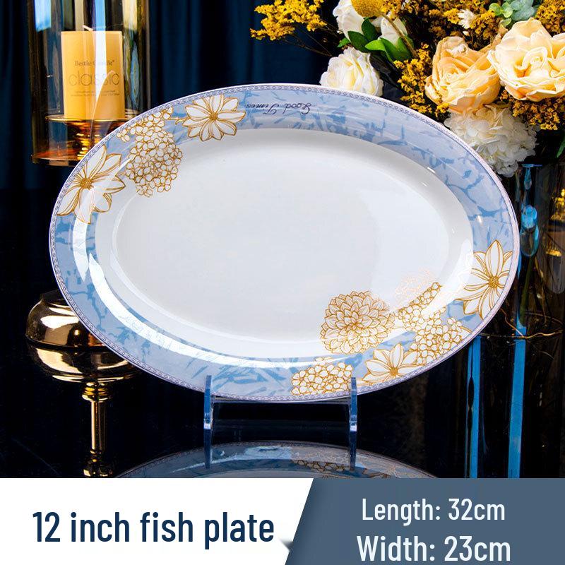 Jingdezhen Bone China 12-inch Round Fish Plate Set (2 Pcs)