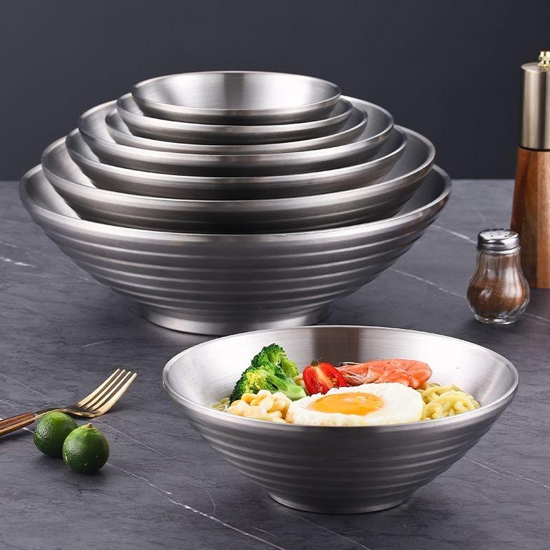 Household Korean Style Metal Salad Fruit Noodle Mixing Bowl 20CM Stainless Steel Gold Large Round Soup Ramen Bowl
