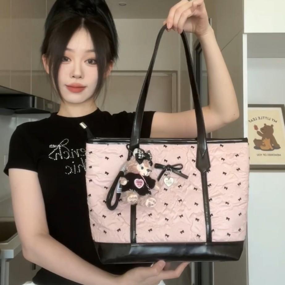 Pink tote bag, new super fire commuter versatile large capacity light luxury niche high-end shoulder bag women