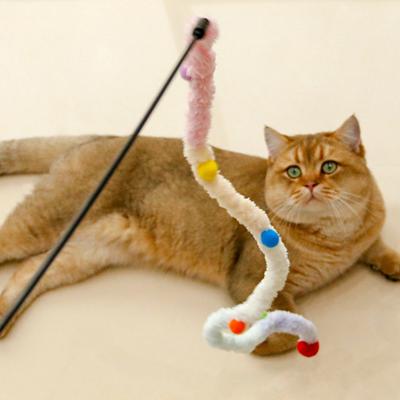 Cat Teaser Stick Long Handle Soft Color Plush Ball Bite-resistant Cat Playing Teaser Wand Toy Pet Supplies