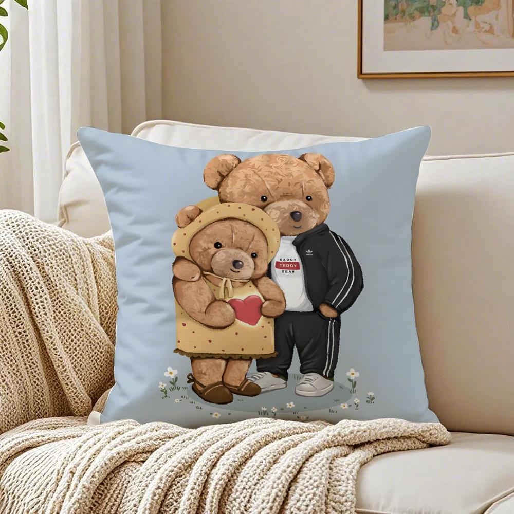 Family Friendship Companionship Teddy Bear Cushion Cover Pillowcase Antidustmite living Room Sofa Decor Cushion Room