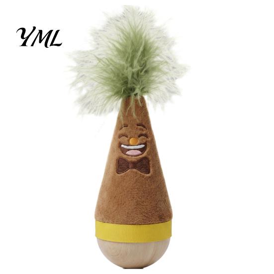 Plush Cat Teaser with Wood Base Wooden Wobble Toy, Self-Righting Tumbler Feather for Indoor Cats, Interactive Safe Clawing Toy Punching Bag