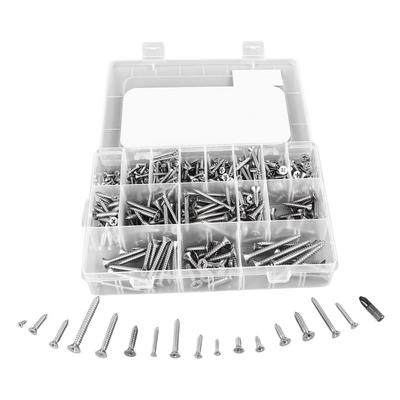 450 Pièces Vis Cruciformes à Tête Plate Vis Autotaraudeuses Acier Inoxydable avec Assortiment d'Embouts de Vissage CRV PH2