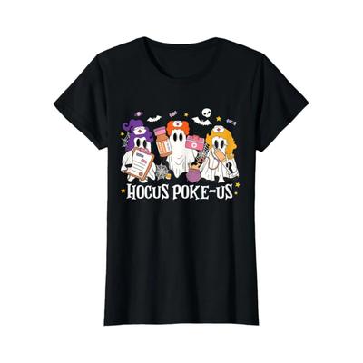 Hocus Poke-us Witch Nurse Funny Halloween Spooky Health T-Shirt 100% Cotton 2024 New T-Shirt Short Sleeve Fall Tee Top 01232