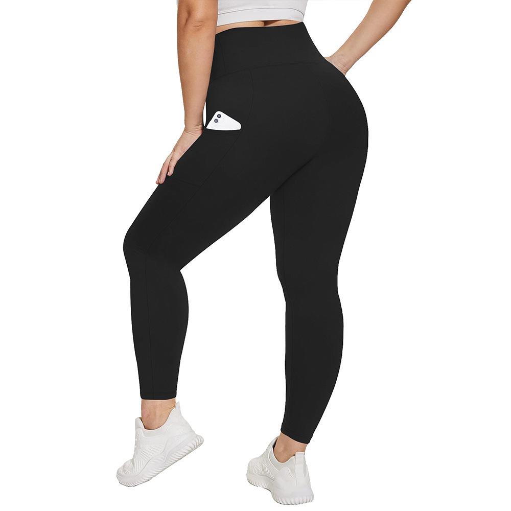 Pocket-style High-waisted Plus-size Yoga Leggings for Women Fitness High-elasticity Butt-lifting Sports-style Form-fitting Leggings