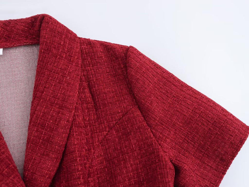 2025 Spring Women's European & American Style Shawl Collar Waist-Hugging Dress with Short Sleeves