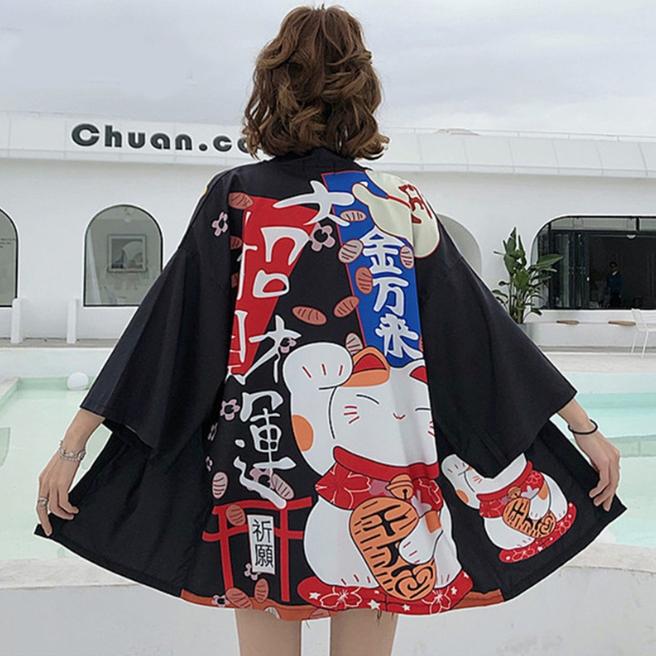New Digital Printed Japanese Harajuku Kimono Robe Poncho Pajama Cardigan