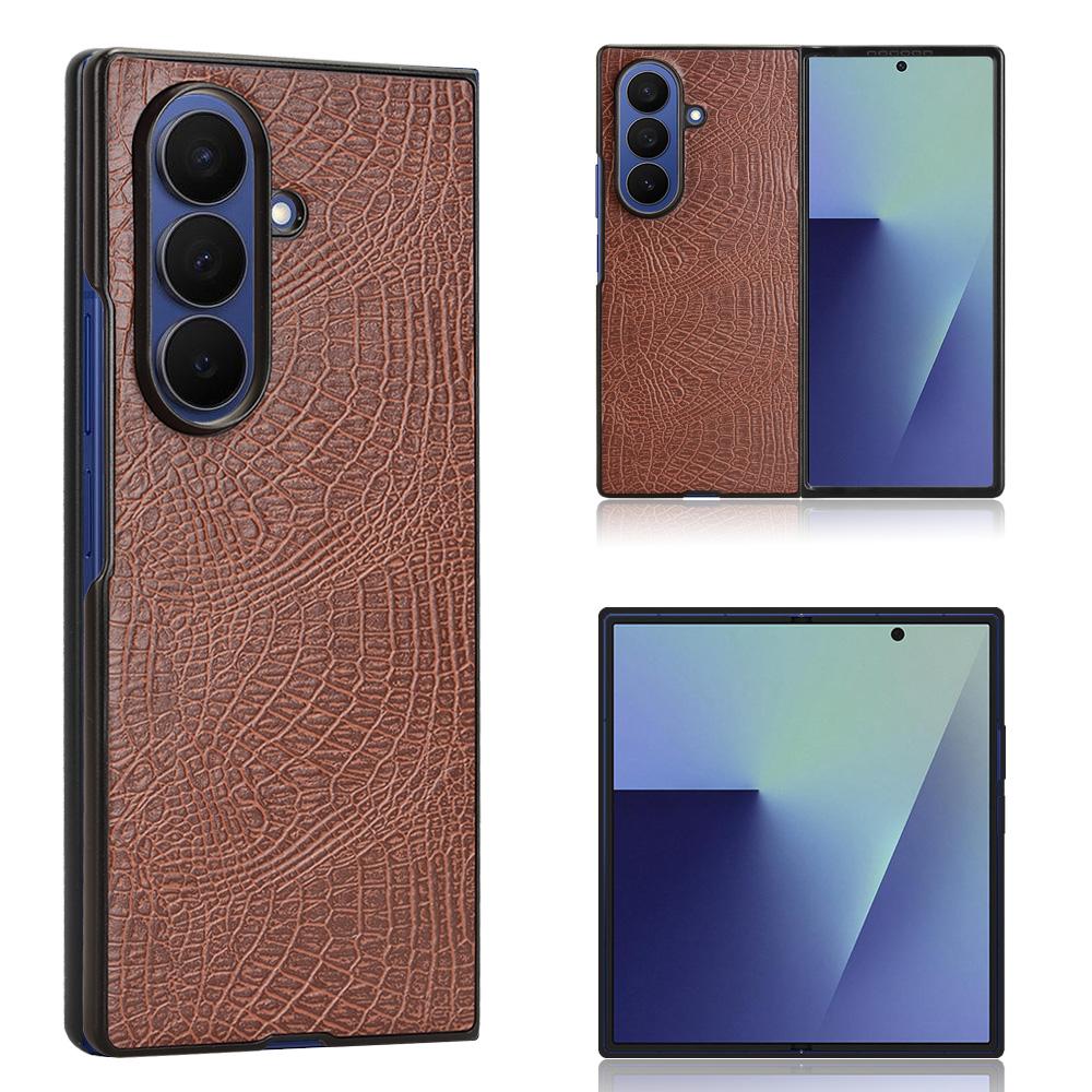 For Samsung Galaxy Z Fold7 5G Case Crocodile Texture Leather Coated Hard PC Phone Cover