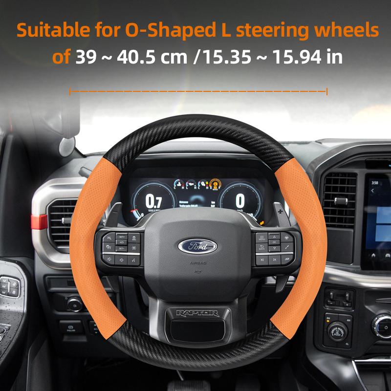 fypaj3 Suitable for Ford Breathable Holes Leather Matte Carbon Fiber Texture Steering Wheel Cover Suitable for Focus Mk2 Mk3 Fiesta Mk7 Transit Custom