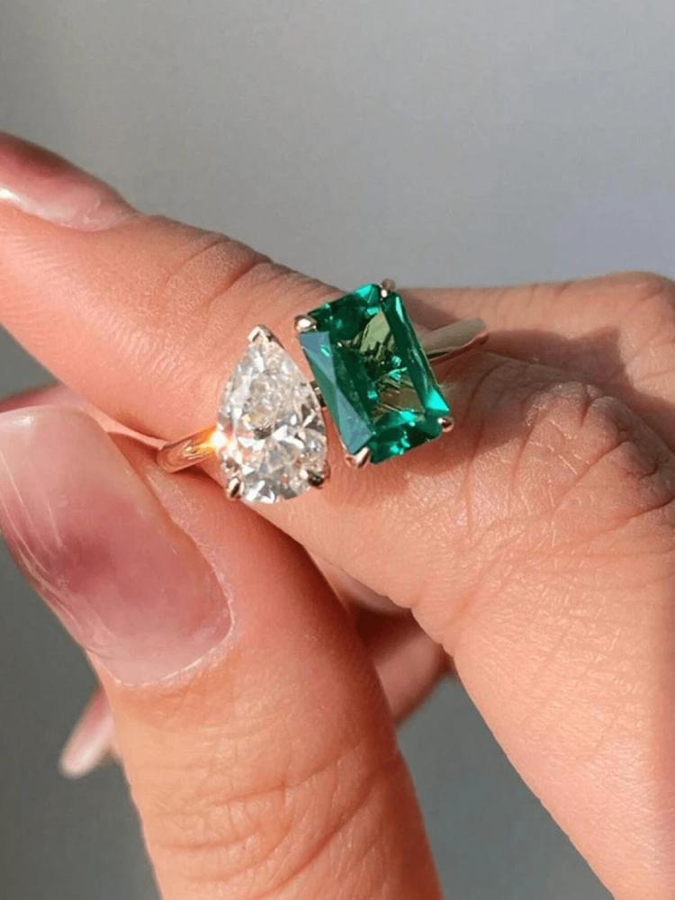 

copper WaterDrop Square Sparkling Zircon Ring Ideal For Women Engagement Wedding Luxury Fashion High Quality Fine Jewellery 6