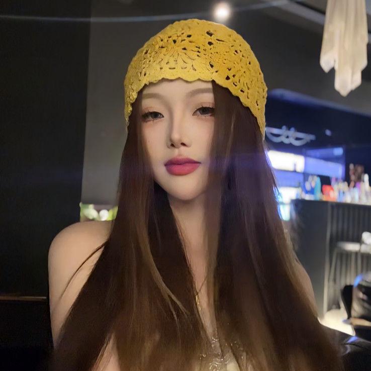 Dámský ručně pletený klobouk ve stylu japonském stylu, tenký dutý vlněný klobouk, retro literární pletený ležérní klobouk