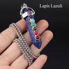 1Pc, Spiritual Healing Crystal Pendant Necklace, Geometric Double-pointed Hexagonal Pyramid Inlaid Seven Chakra Gems Charms Necklaces for Women Men