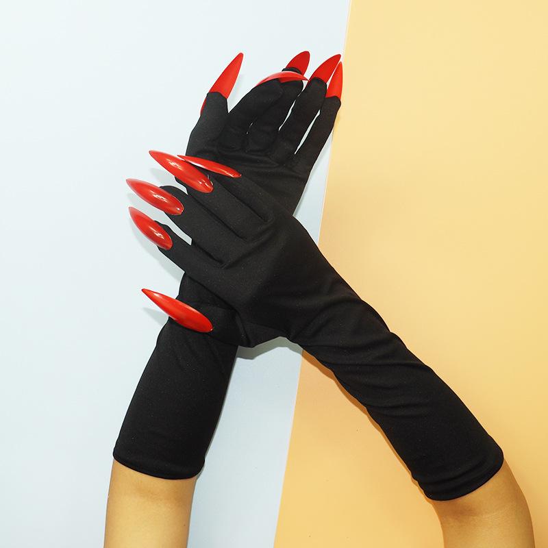 Schwarze Pailletten Halloween Lange Nagel Pfoten Handschuhe Cosplay Kostüm Requisite