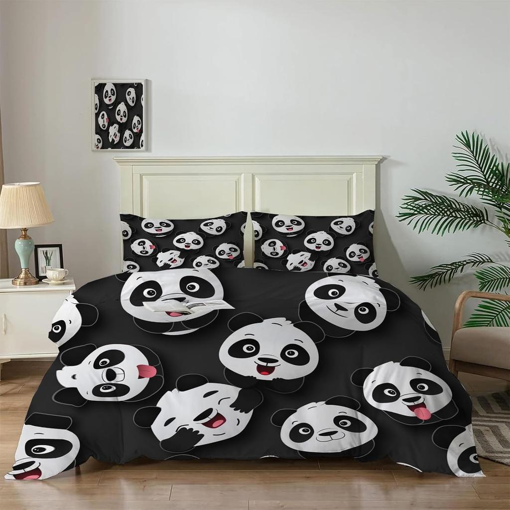 Cute Love Panda Bedding Set 3D Printed Lovely Animal Duvet Cover Set 3pcs Zipper Closure Quilt Cover Twin Double Queen King