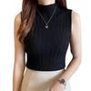 Women Bottoming Vest Solid Color Tops Collar Sleeveless Knitting Half High Slim Fit Tank Tops
