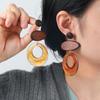 Geometric Wooden-Style Resin Earrings Women Hollow Out Vintage Boho Statement Drop With Leopard Print Detail