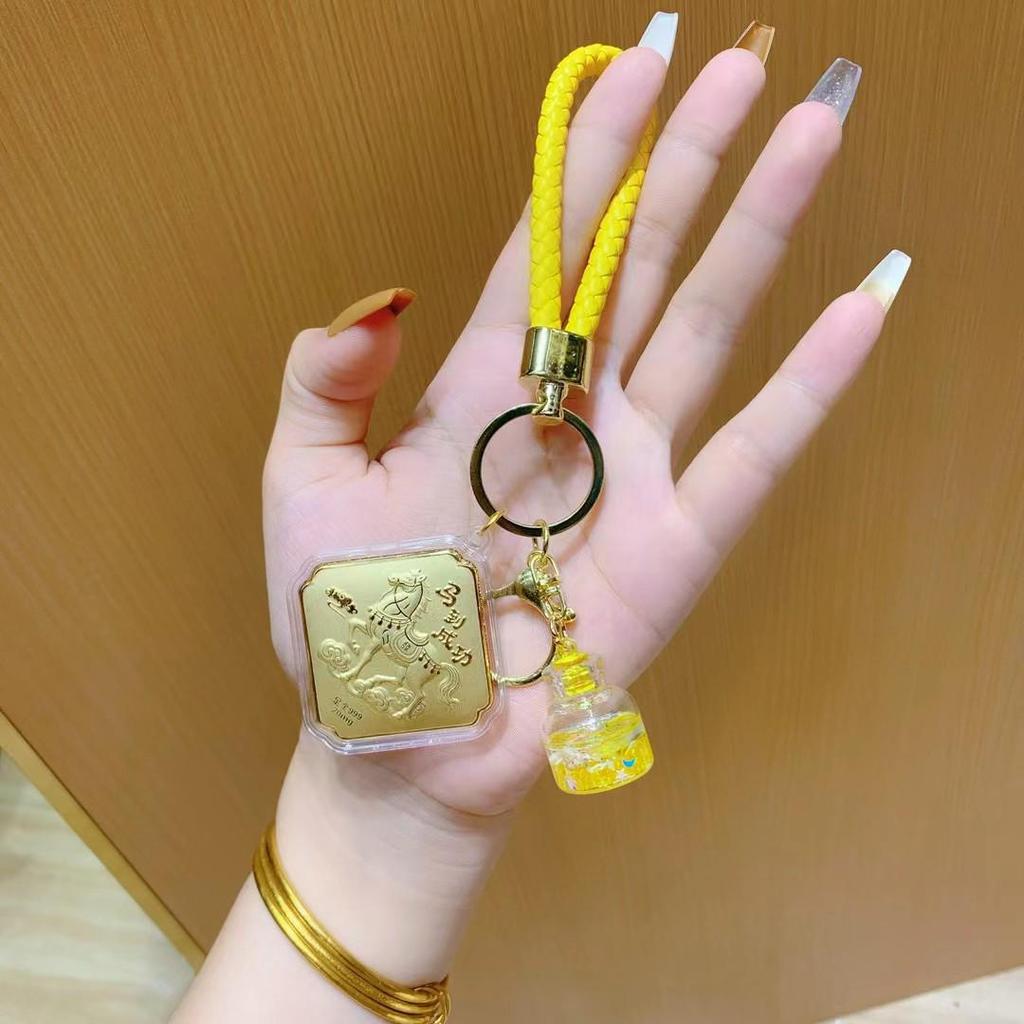 999 Pure Gold Four-Sided Horse Keychain & Mobile Charm Pendant - Creative Souvenir Gift