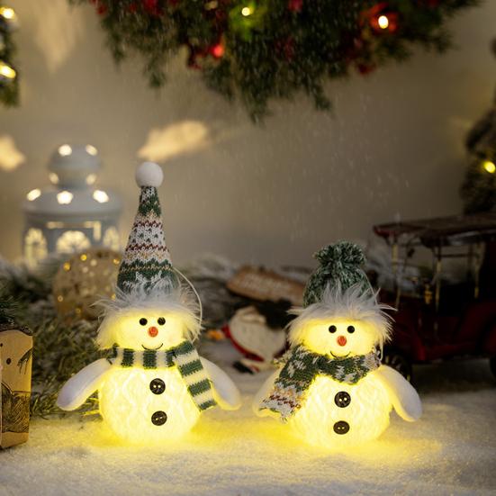 Yousheng Schneemann Weihnachtsschmuck Beleuchtete Plüsch-Schneemann-Puppe Batteriebetrieben Nachtlicht Schneemann-Figur für Weihnachtsgeschenke Tischdekoration