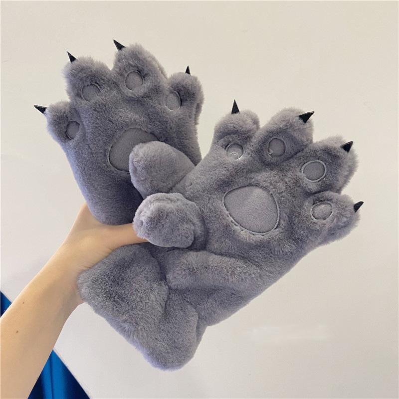 Gants Mignons Patte de Chat Patte d'Ours Doigt Entier, Conviennent aux Hommes et aux Femmes, Hiver Épais et Doux, Gants d'Extérieur Pelucheux et Chauds