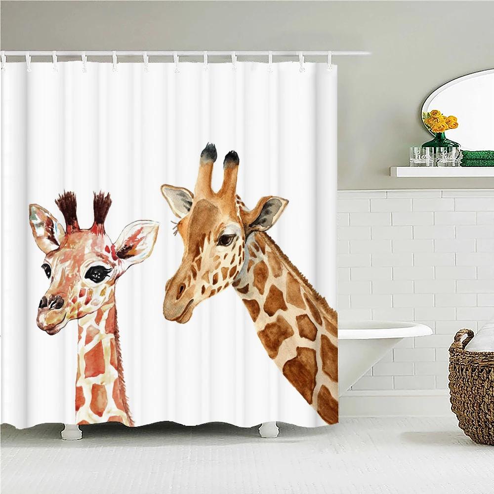 3d Cartoon Animals Map Bathroom Curtains Shower Curtains Print Waterproof With Hooks Cute Children Decor Washable Fabric Screen