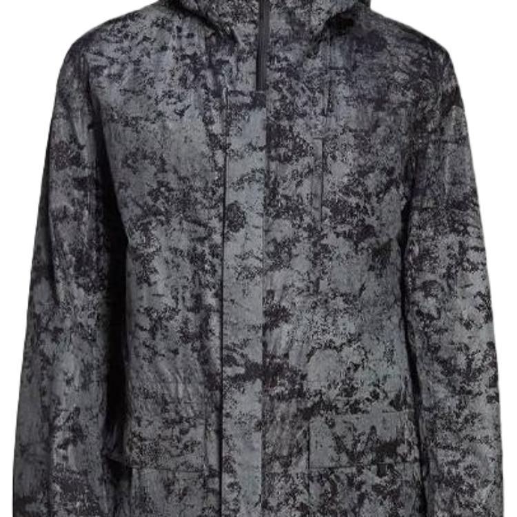 Y-3 FW21 Textured Reflective High Neck Hooded Mid-Length Jacket Men Jacket Gray GV4171