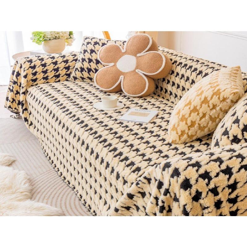 New Winter Lamb Velvet Sofa Cover Cloth Houndstooth Sofa Towel Full Cover Light