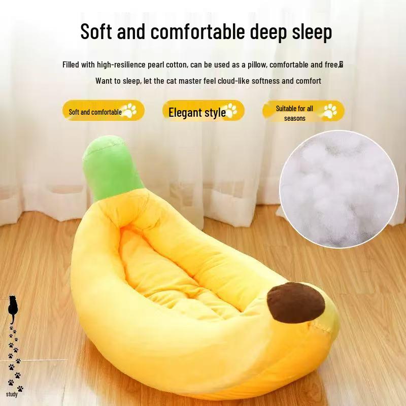 In-Stock Cartoon Banana Dog House Pet Bed for Cats/Teddy/Bichon - Year-Round Use for Small To Medium Dogs