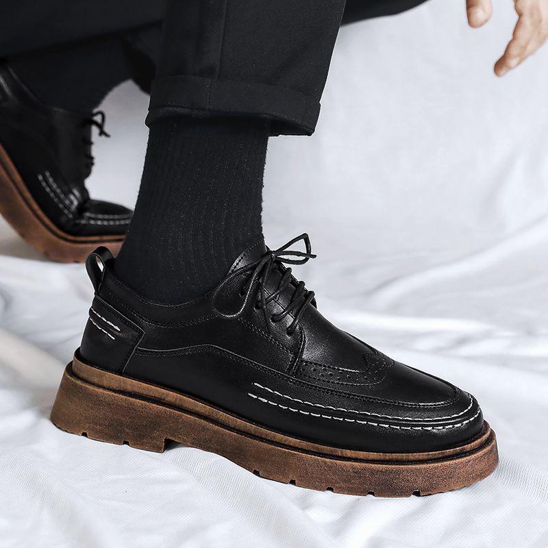 Men's 2025 Autumn British Style Black Derby Formal Leather Shoes