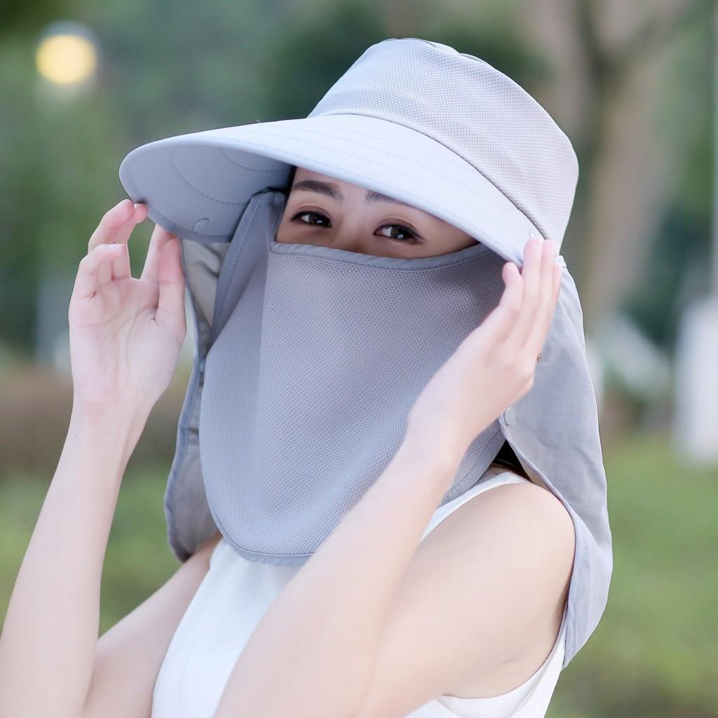 Summer Sun Protection Wide Brim Hat With Removable Face Cover For Outdoor Travel Adults