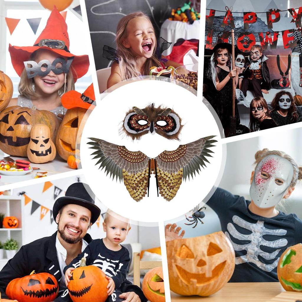 Wings Owl Costume Teens Halloween Bird Cosplay Set Funny Owl Masque Wing Costume For Carnival Performance Party Theater
