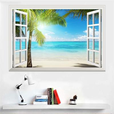 57*90cm 3D plážová přírodní scenérie falešné okno nástěnná malba obývací pokoj ložnice odnímatelná nástěnná samolepka hoom dekorace