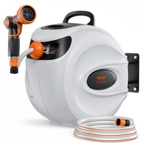VEVOR Retractable Garden Hose Reel, 1/2" x 131.23 ft Wall Mounted Hose Reel, Heavy Duty Garden Hose Reel with 9 Patterns Nozzle, Any Length Lock