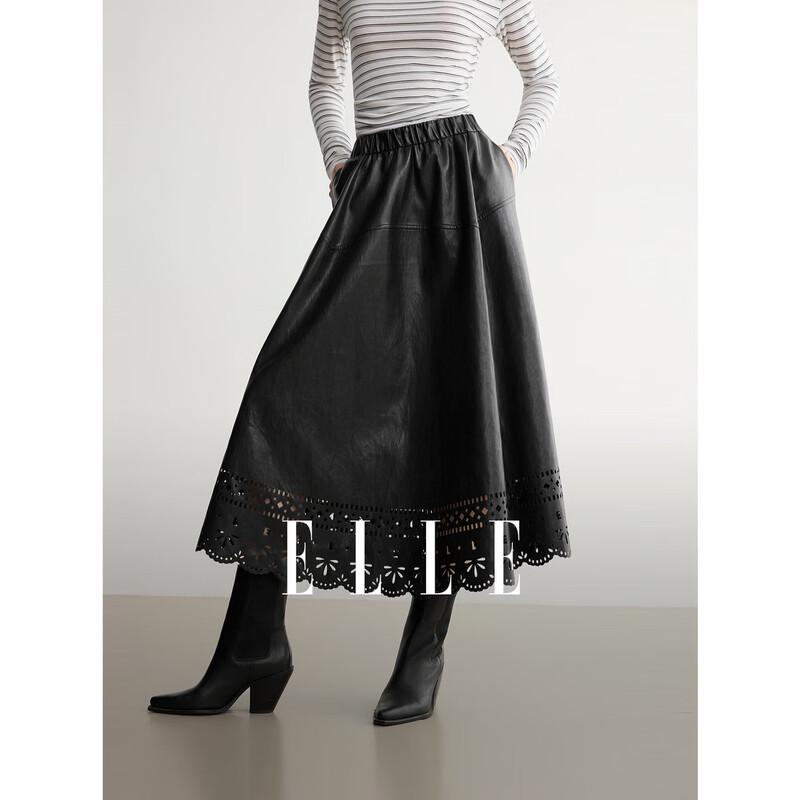 ELLE French Embroidered A-Line Midi Skirt M