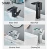 Black Tall LED Waterfall Basin Bathroom Faucet Deck Mounted Hot Cold Water Mixer Taps Three Color Change By Water Flow