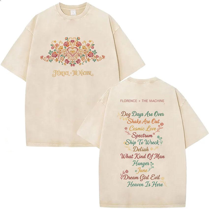 Vintage Washed Florence The Machine Everybody Scream Tour T Shirts Men's Women Gothic Hip Hop Punk Short Sleeve T-shirt