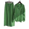 2025 Women's High Waist Two-Piece: Spring/Autumn Shirt & Loose Wide-Leg Pants Suit