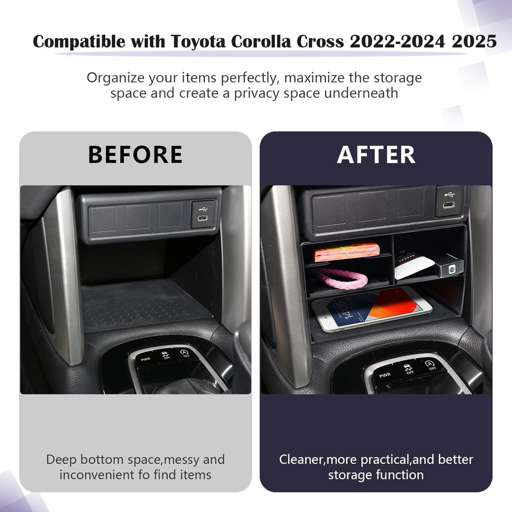 Center Console Organizer for Toyota Corolla Cross Without Wireless Charging 2025-2025 Armrest Box Middle Console Accessories