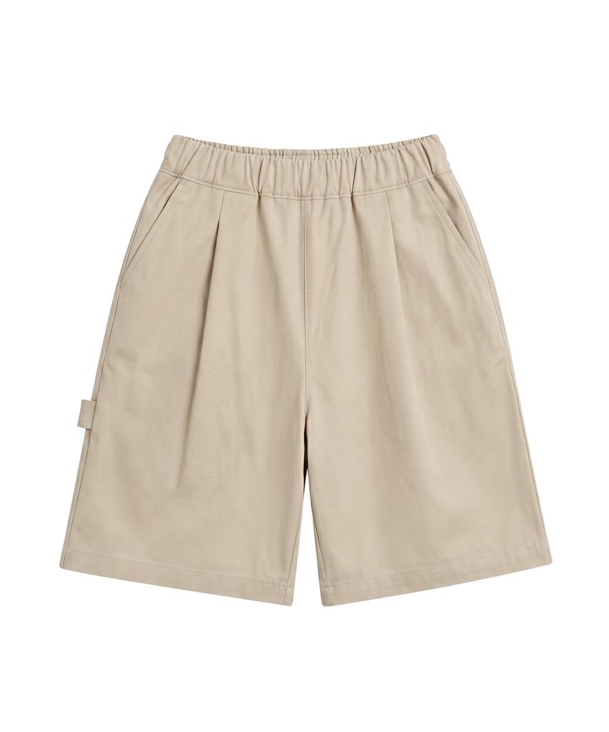 Noming Chino Single-Pleat Strap Wide Bermuda Shorts - Beige