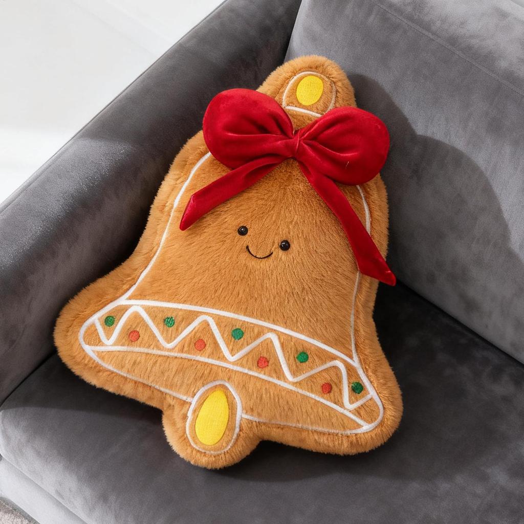 Christmas Throw Pillow Gingerbread Plush Cushion Holiday Theme Decor Soft Sofa Cushion for Bedroom Dorm Living Room Kid Room