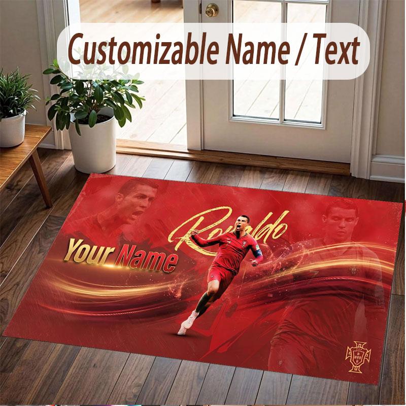 Custom Rug Cristiano Ronaldo Pattern Print Name Text Soft Non‑Slip Floor Carpet for Home Indoor Decoration