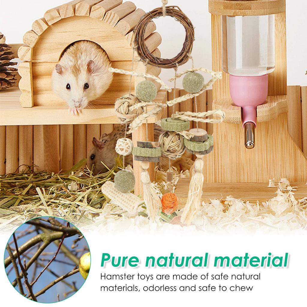 2Pcs Rabbit Chew Toys Safe Wood Hamster Toys Set Hanging Small Pet Chewing and Grinding Tools for Chinchillas Guinea Pigs Birds
