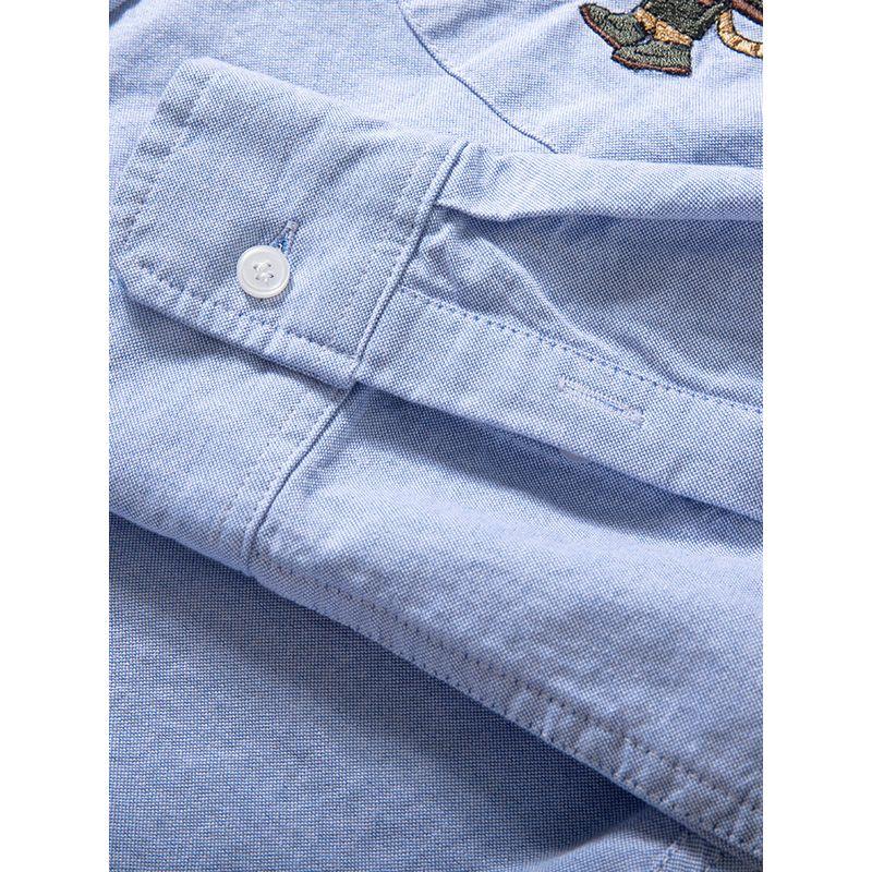 Men's Shirts 2025 Spring and Autumn New Basic Versatile Tops All-Cotton Oxford Fabric Embroidered Casual Long-Sleeve Men's Shirts