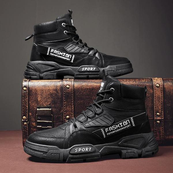 Men's Fashion Casual Sneakers High Top Leather Martin Shoes Mens Lace Up Comfortable Running Shoes Casual Sneakers Work Boots