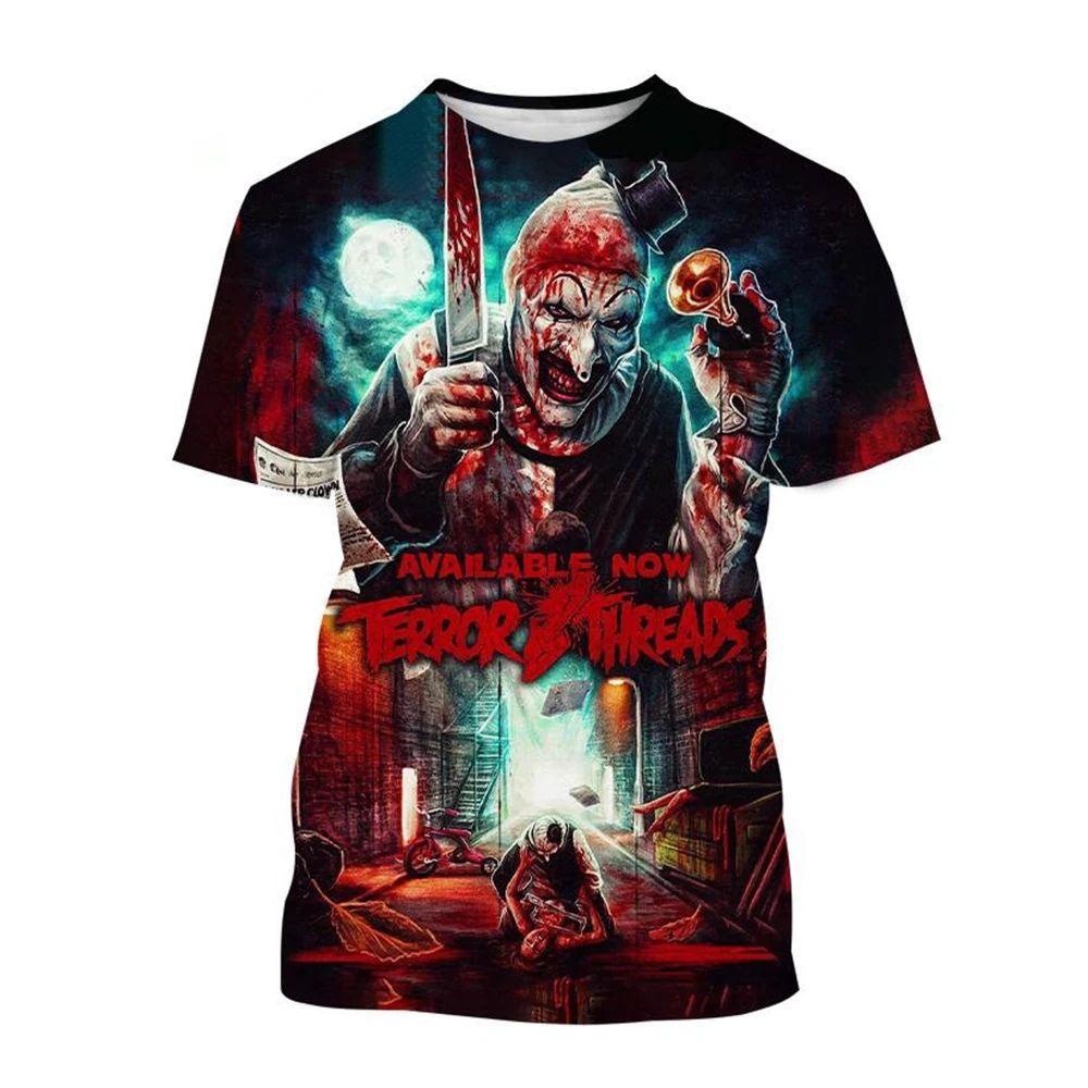 Summer Horror Movie 3D Digital Printed T-shirt Men's Clown Short Sleeved T-shirt