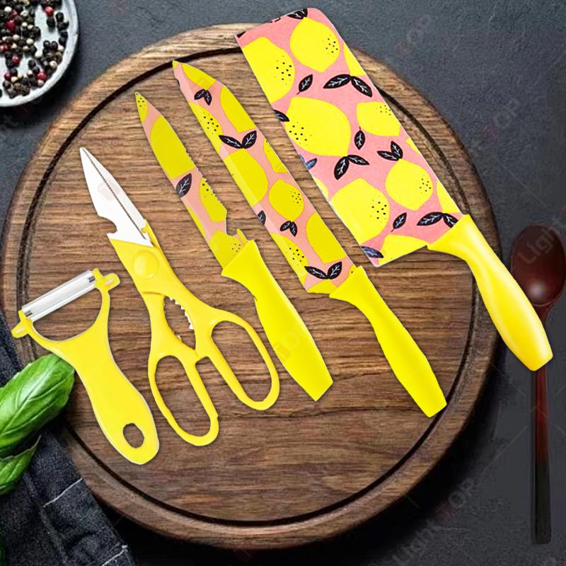 WXCOO Colorful Knife Set Fruit Peeler Vegetable Slicing Kitchen Accessories Wheat Straw Cooking Cutter Butcher Knife for Kitchen