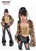 Costum de Dans Sequin Blană cu Imprimeu Leopard pentru Fete – Set Jachetă și Pantaloni pentru Spectacole